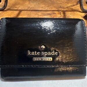 kate spade Black Patent Leather Compact Wallet with Gold Logo